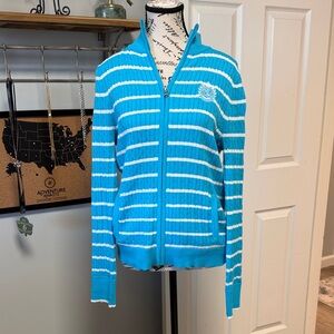 Ralph Lauren Blue and White Striped Zip-Up Sweater